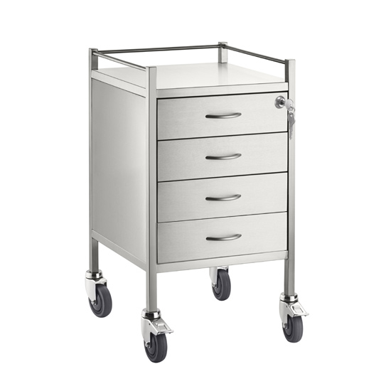 Single Stainless Steel Trolley 4 Draw With Top Locking Draw